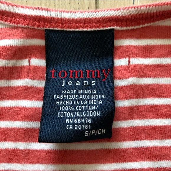 Tommy Jeans Y2K Square Neck Striped Cropped T Shirt in Orange & White Size S - Picture 7 of 9